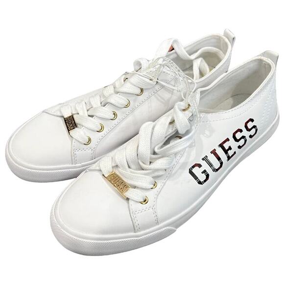 Guess White Red Plaid Tartan Logo Gold Hardware Fashion Sneakers Size 9 NEW - Picture 1 of 9